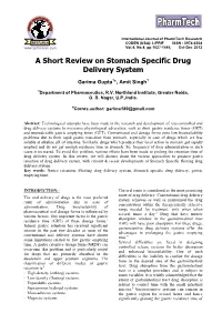 A Short Review on Stomach Specific Drug Delivery System
