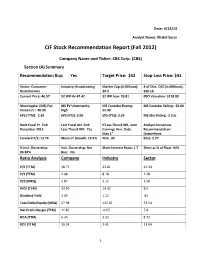 CIF Stock Recommendation Report (Fall 2012)