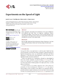 Experiments on the Speed of Light