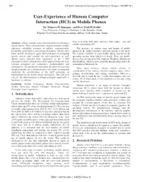 User-Experience of Human Computer Interaction (HCI) in Mobile Phones Dr