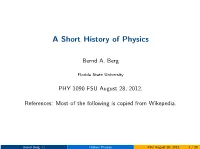 A Short History of Physics (Pdf)