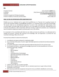 Consumer Support Resources