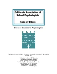 Code of Ethics for Licensed Educational Psychologists