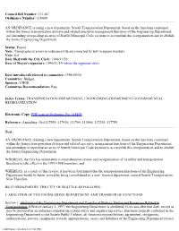 118409 an ORDINANCE Creating a New Department, Seattle