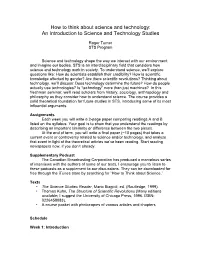 How to Think About Science and Technology: an Introduction to Science and Technology Studies