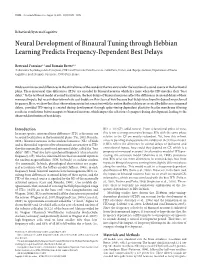 Neural Development of Binaural Tuning Through Hebbian Learning Predicts Frequency-Dependent Best Delays