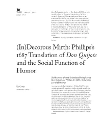 Phillips's 1687 Translation of Don Quijote and the Social Function Of