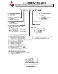 2014 MODEL VIN CODES This VIN Chart Is Available Online At