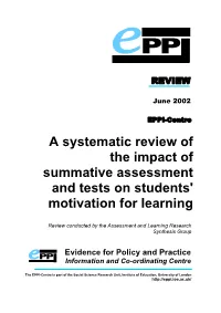 A Systematic Review of the Impact of Summative Assessment and Tests on Students' Motivation for Learning