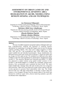 Assessment of Urban Land Use and Environmental Sensitive Area Degradation in Akure, Nigeria Using Remote Sensing and Gis Techniques