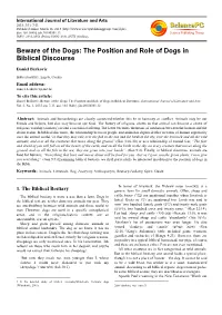 Beware of the Dogs: the Position and Role of Dogs in Biblical Discourse