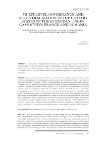 Multi-Level Governance and Decentralization in the Unitary States of the European Union