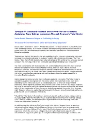 Twenty-Five Thousand Students Secure One-On-One Academic Assistance from College Instructors Through Pearson’S Tutor Center