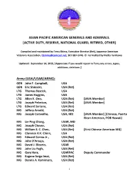 14 Sept 13 Generals and Admirals. List by Services