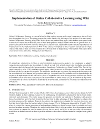 Implementation of Online Collaborative Learning Using Wiki