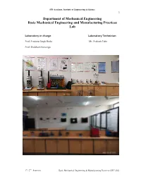 Basic Mechanical Engineering and Manufacturing Practices Lab