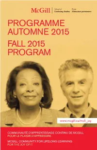 Programme Automne 2015 Fall 2015 Program