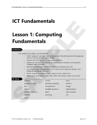 1 ICT Fundamentals Lesson 1: Computing Fundamentals