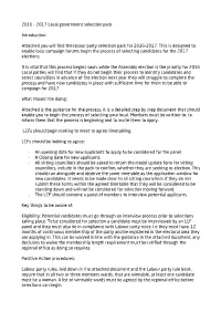 Attached You Will Find the Labour Party Selection Pack for 2016-2017