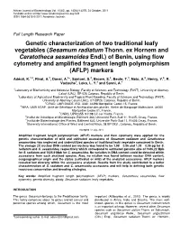 Sesamum Radiatum Thonn. Ex Hornem and Ceratotheca Sesamoides Endl.) of Benin, Using Flow Cytometry and Amplified Fragment Length Polymorphism (AFLP) Markers