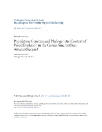 Population Genetics and Phylogenetic Context of Weed Evolution in the Genus Amaranthus: Amaranthaceae) Katherine Waselkov Washington University in St