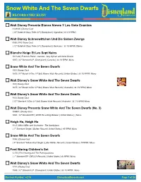 Snow White and the Seven Dwarfs RECORD CHECKLIST