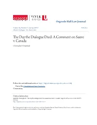 The Day the Dialogue Died: a Comment on Sauve V. Canada
