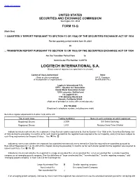 LOGITECH INTERNATIONAL S.A. (Exact Name of Registrant As Specified in Its Charter)