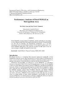Performance Analysis of Fixed Wimax in Metropolitan Area