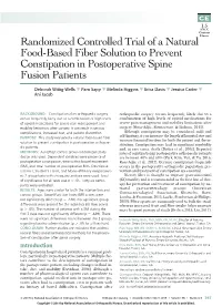 Randomized Controlled Trial of a Natural Food-Based Fiber Solution to Prevent Constipation in Postoperative Spine Fusion Patients