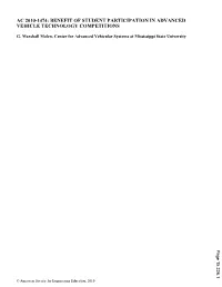 Benefit of Student Participation in Advanced Vehicle Technology Competitions