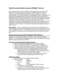 High Resolution Melt Analysis (HRMA) Protocol
