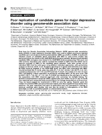 Poor Replication of Candidate Genes for Major Depressive Disorder Using