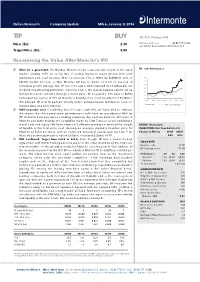 TIP BUY SECTOR: Holdings & RE Price (Eu): 2.30 Michele Ballatore +39-02-77115.252 E-Mail: Michele.Ballatore@Intermonte.It Target Price (Eu): 2.80