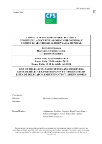 List of Delegates and Observers