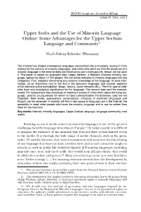 Upper Sorbs and the Use of Minority Language Online: Some Advantages for the Upper Sorbian Language and Community*
