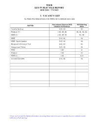 Wifr Eeo Public File Report I. Vacancy List