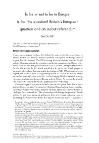 Britain's European Question and an In/Out Referendum