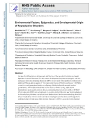 Environmental Factors, Epigenetics, and Developmental Origin of Reproductive Disorders