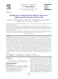 Identification of Medicinal Plants Within the Apocynaceae Family Using ITS2 and Psba-Trnh Barcodes