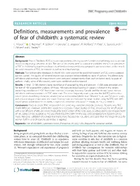 Definitions, Measurements and Prevalence of Fear of Childbirth: a Systematic Review C