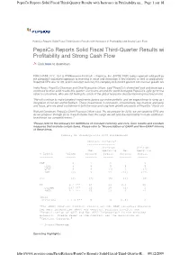 Pepsico Reports Solid Fiscal Third-Quarter Results With