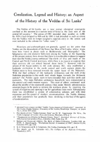 An Aspect of the History of the Veddas of Sri Lanka"