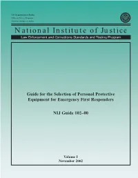 Guide for the Selection of Personal Protective Equipment for Emergency First Responders