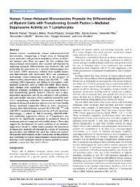 Human Tumor-Released Microvesicles Promote the Differentiation of Myeloid Cells with Transforming Growth Factor-B–Mediated Suppressive Activity on T Lymphocytes