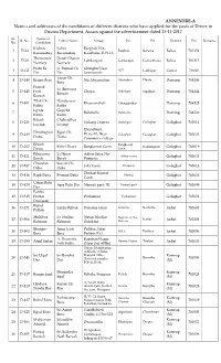 ANNEXURE-A Names and Addresses of the Candidates of Different