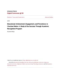 Educational Achievement, Engagement, and Persistence in Choctaw Nation: a Study of the Success Through Academic Recognition Program