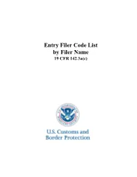 Filer Code List Sorted by Filer Name