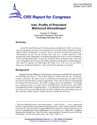 Iran: Profile of President Mahmoud Ahmadinejad