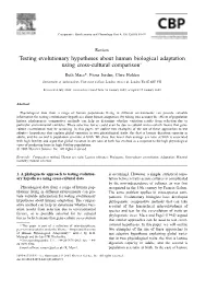 Testing Evolutionary Hypotheses About Human Biological Adaptation Using Cross-Cultural Comparison૾